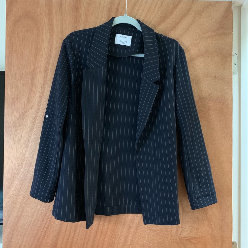 Bershka navy/white pinstripes blazer